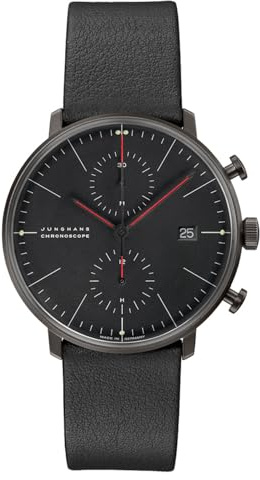 JUNGHANS max Bill Chronoscope Bauhaus Herrenuhr Schwarz mit Lederband 27/4409.02
