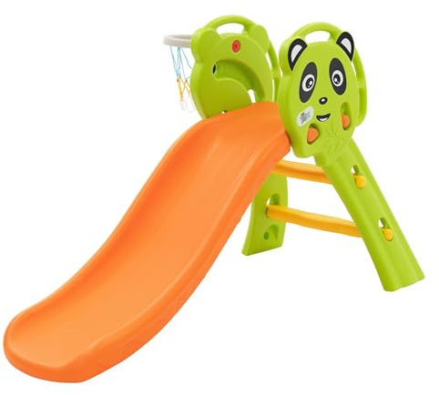 Joyz 2in1 Kinderrutsche, Grün-Orange, Spielrutsche Set Indoor/Outdoor, Kinder Spielzeug Rutsche + Basketballkorb, ab 3 Jahren, Babyrutsche Gartenrutsch Kleinkinderrutsche Rutschbahn Kunststoffrutsche