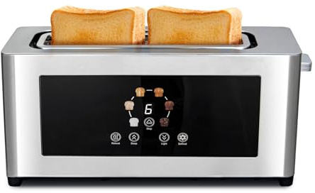 BBday Touch Screen Toaster with LCD Display, Slim Toaster 2 Slice - Long 10 Slot for Baguettes & Extra Wide 1.6 Slot, 6 Browning Levels, 1200W, Space Saving