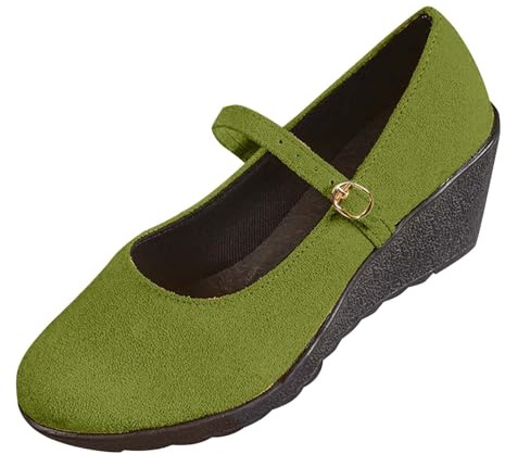 Ballerine, scarpe da donna chiuse, con zeppa, leggere, con fibbia regolabile, antiscivolo, scarpe da balletto eleganti, scarpe rotonde da donna, verde, 38 EU