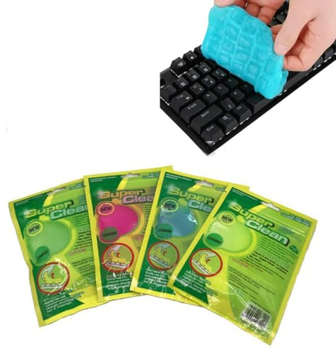 DIFLAX 4 Piezas Gel Limpiador Teclado – Kit Limpieza Coche y Oficina, Limpiador Universal de Polvo Reutilizable, Gel Biodegradable con Aroma Lavanda para Ordenador, PC, Portátil y Electrónica
