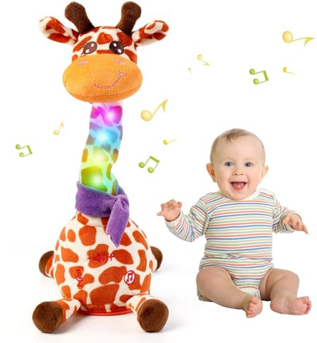 Edencomer Dansande giraffleksak, sångande talande musik, gosedjur, giraff, justerbar volym, interaktiv mjuk leksak för barn, presenter till pojkar, flickor, vuxna (fläckar)
