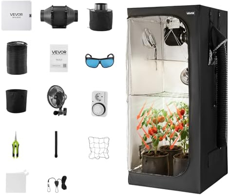 VEVOR Chambre de Culture, 80x80x180 cm, Tente de Culture Kit Complet, avec Éclairage LED Spectre Complet, Système Ventilation, Mylar 600D Hautement Réfléchissant, pour Plantes Intérieur Fleurs Légumes