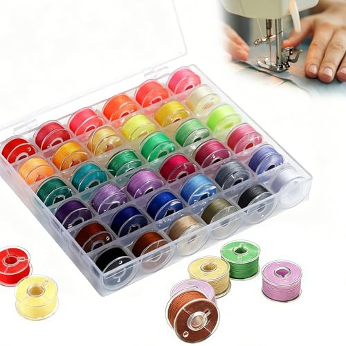 36Pcs Sewing Machine Bobbins Threads, Universal Sewing Thread Kit with Bobbin Case Box, Sewing Machine Accessories Compatible with Brother/Babylock/Janome Sewing Machine(Assorted Colors)