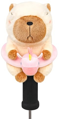 RLOMUTE Copritesta per mazze da golf con animali, morbido, antipolvere, portatile, per driver/fairway/ibrido (1.F.H), regalo divertente per uomini, donne, bambini, golfisti, capibara con anello da