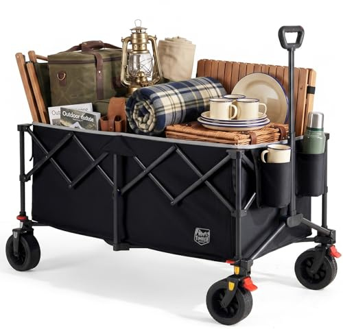 TIMBER RIDGE Festival Trolley on Wheels 300L Compact Folding Camping Trolley Cart with Brakes, Heavy Duty Garden Trolley Wagon Fishing Picnic Buggy with Removable Fabric,Reflective Strips