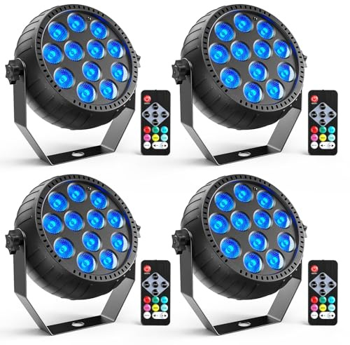 Erreyht 4PCS Mini RGB Rechargeable LED Par Can Uplights, 12 LED Spotlight Battery Powered with Remote Control Stage Lights for DJ Disco Club Party Bar Wedding Halloween Christmas