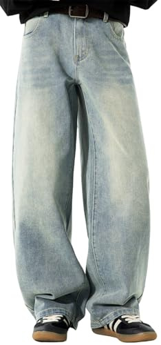 PADOLA Jean Homme Baggy Taille Elastique Jeans avec 4 Poches Décontracté Pantalon de Travail Jambe Large Coupe Droite Loose Fit Pantalon Cargo avec Fermeture éclair Streetwear
