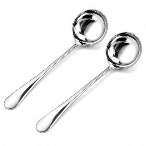 Rostfritt stål silver soppslev, 2 stycken soppslev av hög kvalitet | Rostfritt stål, 20 cm såssslev soppslev rostfritt stål serveringssked av soppor och grytor, diskmaskinssäker