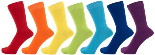 ZAKIRA Combed Cotton Dress Socks - Plain Colour Business Crew Socks for Men & Women, Soft Breathable Cotton - Rainbow Pack of 7, 6-10 (UK)