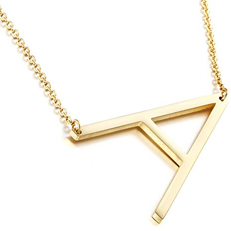 MOMOL Sideways Initial Necklace for Women Gold Plated Large Letter Necklace