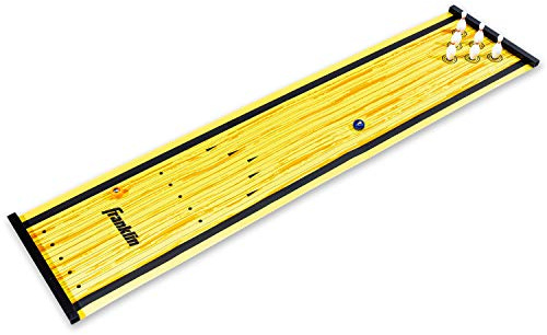 Franklin Sports Table Top Shuffleboard Bowling Game - Indoor Game for Kids - Mini Shuffleboard Mat With Pins - Easy to Setup and Play