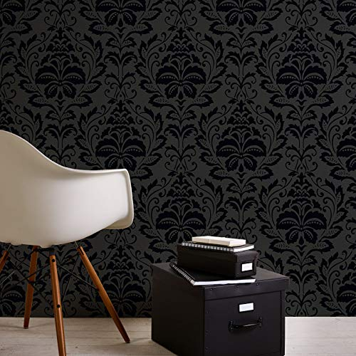 Papier peint intissé baroque Tapisserie bureau 255426 25542-6 A.S. Création Black & White 4 | Noir/Anthracite | Rouleau (10,05 x 0,53 m) = 5,33 m²