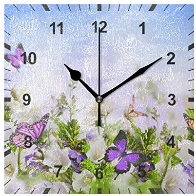 ISAOA Reloj de pared silencioso sin tictac, mariposa volando flores reloj de jardín hogar dormitorio sala de estar oficina escuela decoración