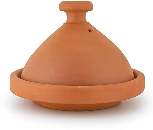 Marokkanische Tajine natur 1-2 Personen Ø 22 cm, Tagen, Gartopf zum Kochen, Marokkanischer Kochtopf, in drei Größen erhältlich, Schmortopf, Premium Qualität, für alle Herdarten und Backofen geeignet