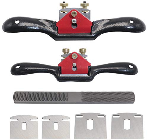 KOOTANS 2pcs 9 10 Adjustable Spokeshave with Flat Base, 4pcs Replacement Blades and 4-Way Rasp File, Spokeshave Woodworking Tool, Perfect for Wood Craft, Planing Trimming, Deburring Tools