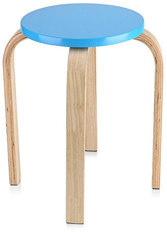 Stapelbarer Holzhocker, Rutschfest, Barhocker für Zuhause, Duschstuhl, Rund, 45,5 x 30 cm (Blau)