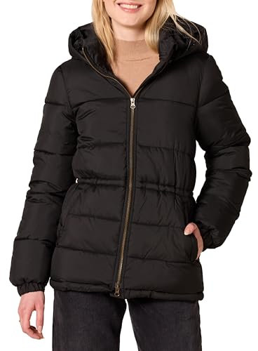 Amazon Essentials Women's Heavyweight Quilted Hooded Puffer Winter Jacket with Adjustable Waist, Black, L