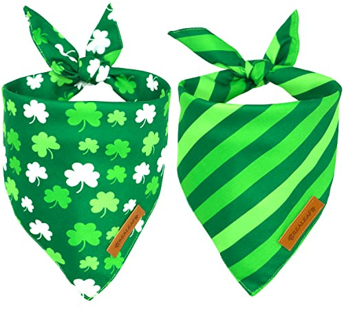 Realeaf St. Patrick's Day Dog Bandanas 2 Pack, Triangle Reversible Pet Scarf for Boys and Girls, Premium Durable Fabric, Holiday Bandana for Medium and Large Dogs (Large)