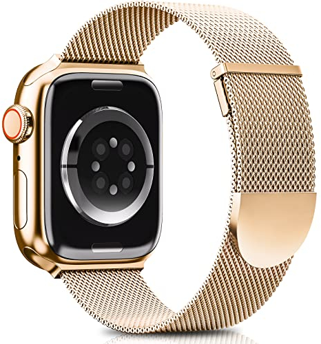 Higgs Bracelet de rechange compatible avec Apple Watch - 45 mm, 44 mm, 42 mm, 41 mm, 40 mm, 38 mm, double magnétique réglable pour iWatch Series 8 7 6 SE 5 4 3 2 1, acier inoxydable lisse et métal