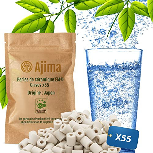 Ajima 55 Perles de Céramique EM Grises – Filtre à Eau Naturel Anti-Calcaire pour Carafe, Bouilloire, Gourde, Lave-Linge – Purification et Adoucissement de l’Eau