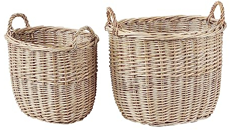 Wickerfield Wicker Open Storage Basket with Handles for Home Storage and Collection and Decoration for Window Display (Small)