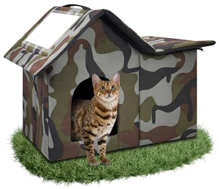 WHDPETS Niche pour Chat Exterieur, Cabane Chat Exterieur Facile à Laver Pliable avec, avec Coussin Amovible Niche D'extérieur pour Chats pour Animaux Domestiques Errants