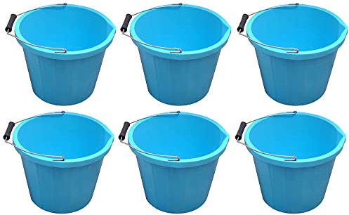 𝗦𝗘𝗧 𝗢𝗙 𝟲 - Heavy Duty 3 Gallon 14Litre Plastic Builders Bucket with Strong Metal Handle Water Storage Mixing Animal Feeding Bucket For Home, Garden, Farm - Made In UK (BLUE)