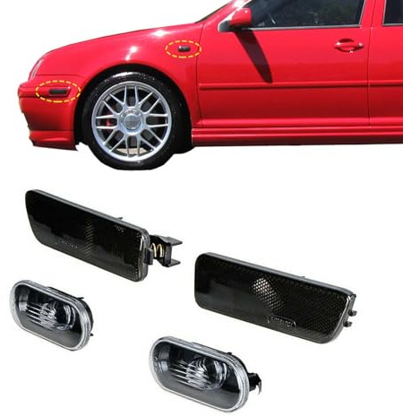 Fender Bumper Side Marker Light Fit for Volkswagen 1999-2005 VW Jetta MK4 1999-2003 Golf MK4 Black Base Clear Lens Amber Lamp Housings OE: 1J0 949 117 1J5 949 117 1JM 945 071 1JM 945 072 (1 Pair)