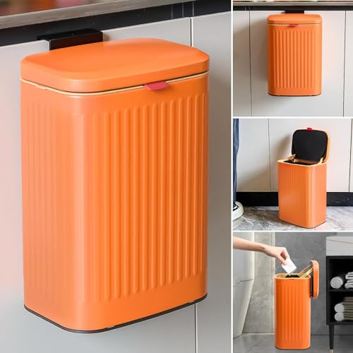 TESIN Hanging Kitchen Compost Bin 8 Liter/2.1 Gallon, Small Trash Can with Detachable Inner Bucket for Cupboard/Countertop/Bathroom/Camping/Office/Camping (Orange-8 Liter)