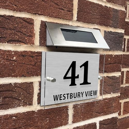Personalised Solar House Numbers with Lights - Wall Plaques for Outside House Signs (Transparent)