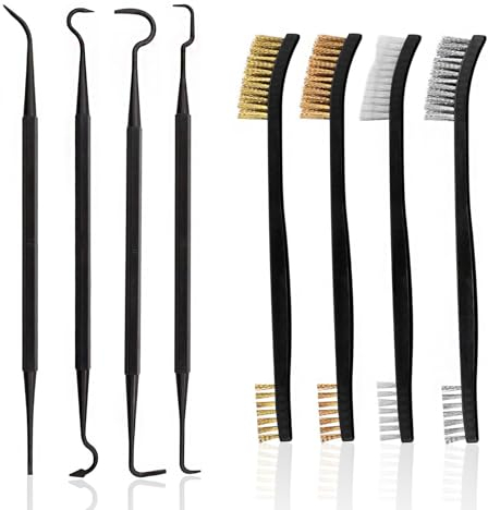 Mini Wire Brush, 8 PCS Double-headed Wire Brush Set of Stainless Steel Brass and Nylon Bristles Cleaning Special Hook Brushes for Cleaning Paint Rust Dirt