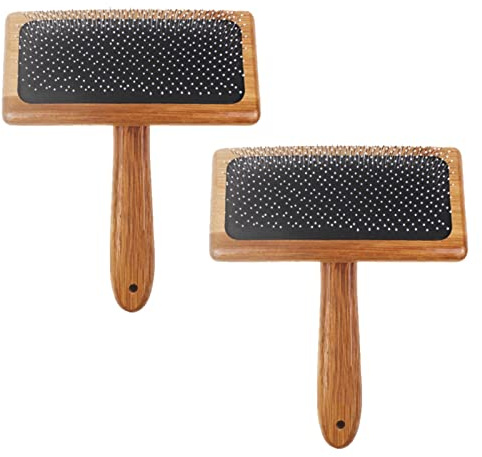 Cepillo de lana para cardar, 2 cepillos de cardado de madera, peine limpiador de fieltro con mango para perros y gatos/hilado y tejido (tamaño L)