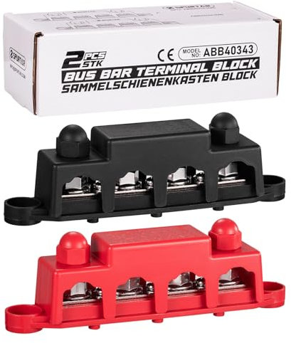Spurtar Bus Bar Power Distribution Block with 4x M10 Terminal Studs, 3x #8 M4 Screws 250A 12V 24V 48V Battery Bus Bar for Car Truck RV ATV Boat Trailer