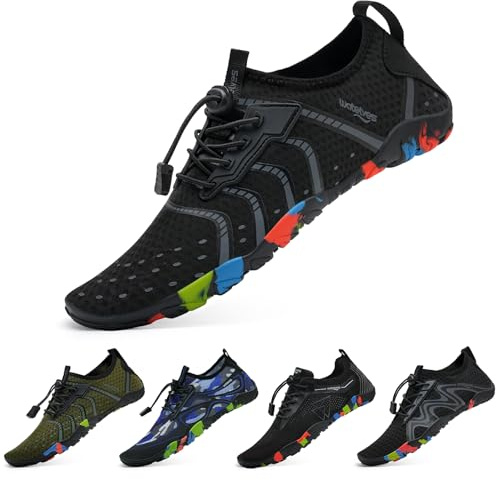 WateLves Scarpe da Bagno Scarpe da Acqua Donne Uomini Asciugano Velocemente e Indossano Velocemente Scarpe da Spiaggia,per Sub,Surf,Sport Acquatici,Escursionismo,Yoga,Oggi,Linea Nero 39 EU