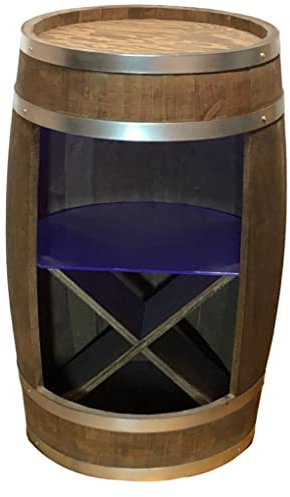 Baril en bois rustique LED casier à vin casier à verres et mini table de bar décoration de bar à whisky bière vin stockage alcool brun tonneau 80 x 50 x 44 cm