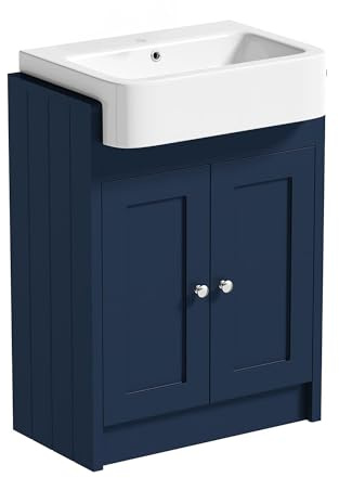 BELOFAY Vanity Unit with Basin | 600mm Floor-Standing Bathroom Vanity Unit with Basin | Matte Blue | Soft-Close Hinges & Round Handles | With 1 Tap Hole, Waste Included, Crawlex Blue