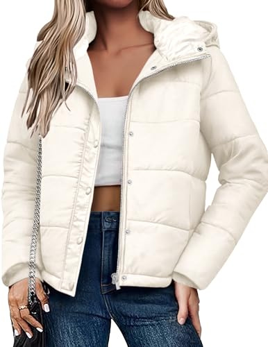 Zeeagoo Abrigo de invierno para mujer, chaqueta de invierno cálida con capucha, chaqueta ligera acolchada, parka de invierno, chaqueta para exteriores, color beige, S