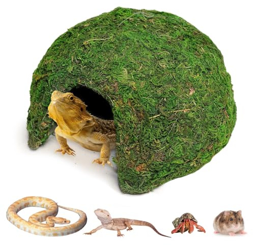 Hollima Reptile Moss Hideout, Half Round Reptile Cave for Hiding, Moss-Covered Shelter to Ensure The Safety and Comfort of Reptiles for Lizards Snakes Frogs and Rodents