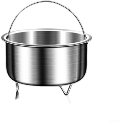 Cestello per cottura a vapore in acciaio inox con manico e piedini di supporto, inserto da 13,3 cm e 15 cm, per pentole, padelle o fornelli, multiuso per cucinare riso, uova, carne, dolci e lavaggio