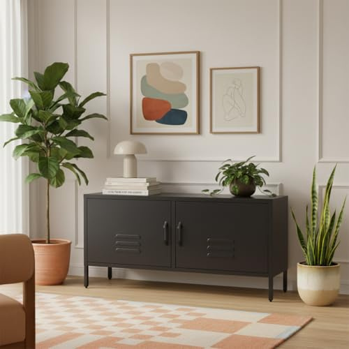 skølm Atria Lowboard 105x38x55 cm, Schwarz, aus Metall, TV Schrank stabil