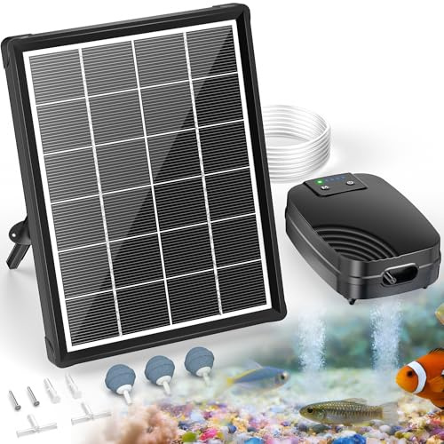 POPOSOAP 4W Solar Pond Aerator, Air Pump with 2200 mAh Battery Backup, 3 Modes & Separated Solar Panel for Small Outdoor Pond Fish Tank Hydroponics