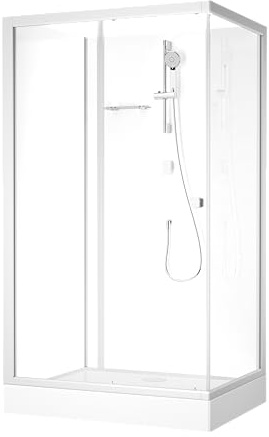 Komplettdusche Marwell Shower Rectangle Fresh 90x115x205 cm mit Duschtasse Fertigdusche mit Gleittüren, silber matte Alumuniumprofile, 5mm Sicherheitsglas, Armatur & Handbrause einfache Montage