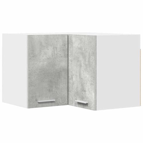 HETFTJN Armario colgante de esquina moderno, 57 x 57 x 40 cm, armario de pared de madera para cocina y salón, color gris hormigón y blanco, armario colgante de cocina estable con mucho espacio de