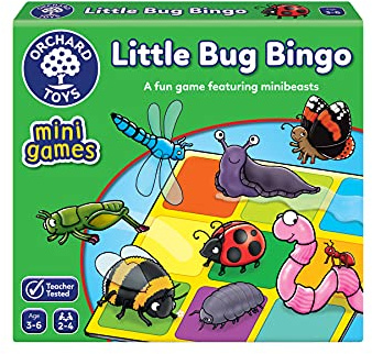 Orchard Toys Little Bug Bingo - Compact Mini Games for Boys, Girls, and Toddlers - Matching Games for 3+ Year Olds - Holiday Travel Games for Kids - 2-4 Players