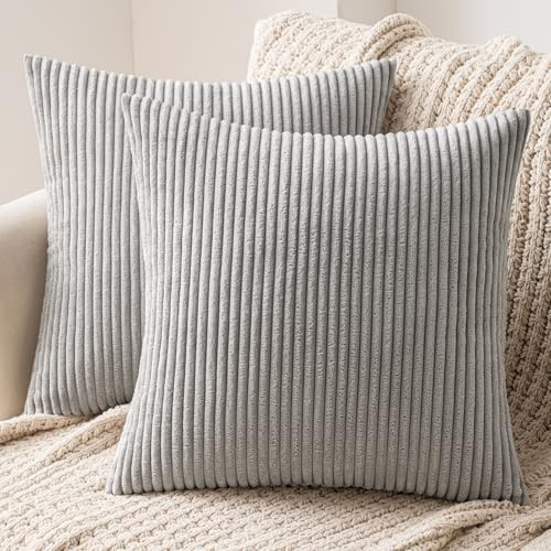 MIULEE Set of 2 Corduroy Cushion Cover 45x45 Light Grey Sofa Cushions | Pillow Cases Sofa Modern Soft Decorative Couch Cushions With Hidden Zip