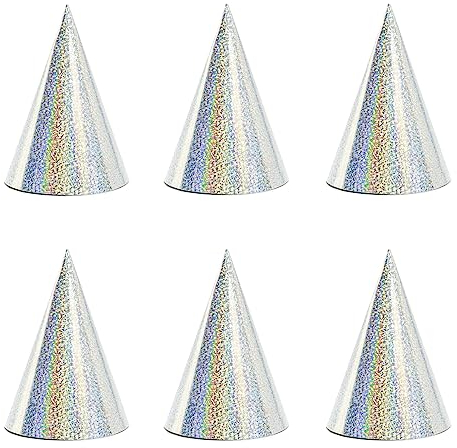 Partyhüte 16cm Hologramm Partyhut 6er Set Party Hütchen Silvester Hüte Kindergeburtstag Silber