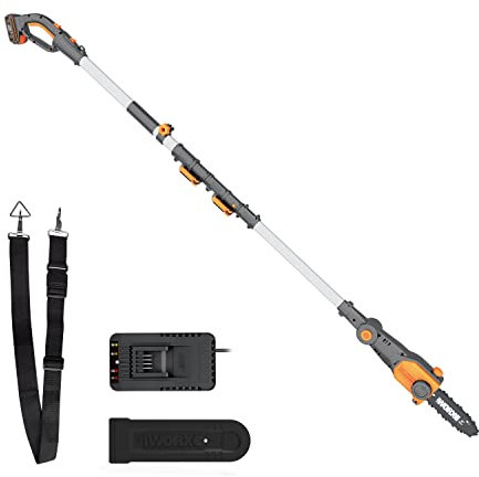 WORX Cordless 18V(20V Max) 20cm Pole Chain Saw,WG349E Telescopic Chainsaw with 2Ah Lithium-Ion Battery and Charger, 3.6m Cutting Height
