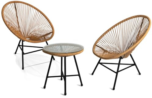 IDMarket - Set di mobili da Giardino Izmir - Tavolo e 2 poltrone con Corda Effetto Rattan