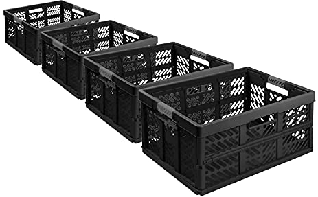 4X Stabile Profi Klappbox 45L - 54 x 37 x 28 cm - Einkaufskiste klappbar mit Soft-Griffe - Transportkiste stapelbar, Schwarz